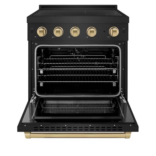 Autograph 30 in. 4.2 cu. ft. Paramount Induction Range with 4 Element Cooktop in Black Stainless with Champagne Accents