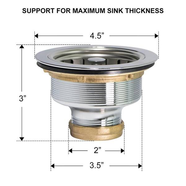 ProSource 24464-3L Sink Strainer with Adjustable Post, 3.3 in Dia, For:  3-1/2 to 4 in Dia Sink Basket #VORG4738712, 24464-3L