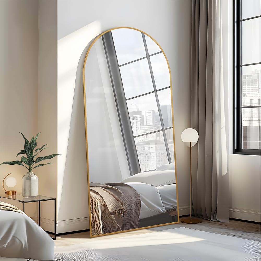 28 in. W x 59 in. H Modern Arch Metal Framed Gold Full Length Floor Mirror Standing Mirror