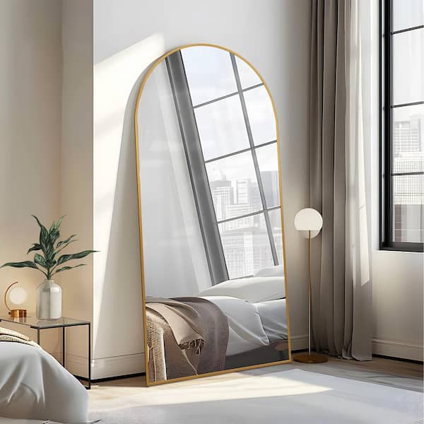 Dovelina 28 in. W x 59 in. H Modern Arch Metal Framed Gold Full Length Floor Mirror Standing Mirror