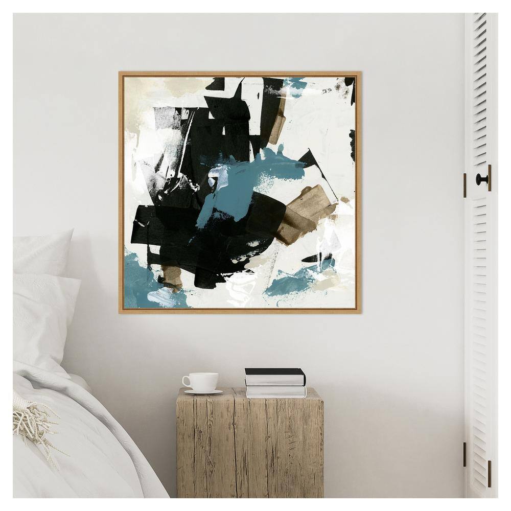 Scraped Teal I Abstract Canvas Print with Maple Frame