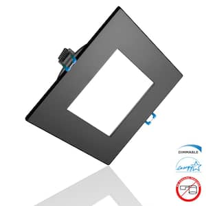 DLE Series 4 in. Square 5000K Black Integrated LED Recessed Canless Downlight with Trim