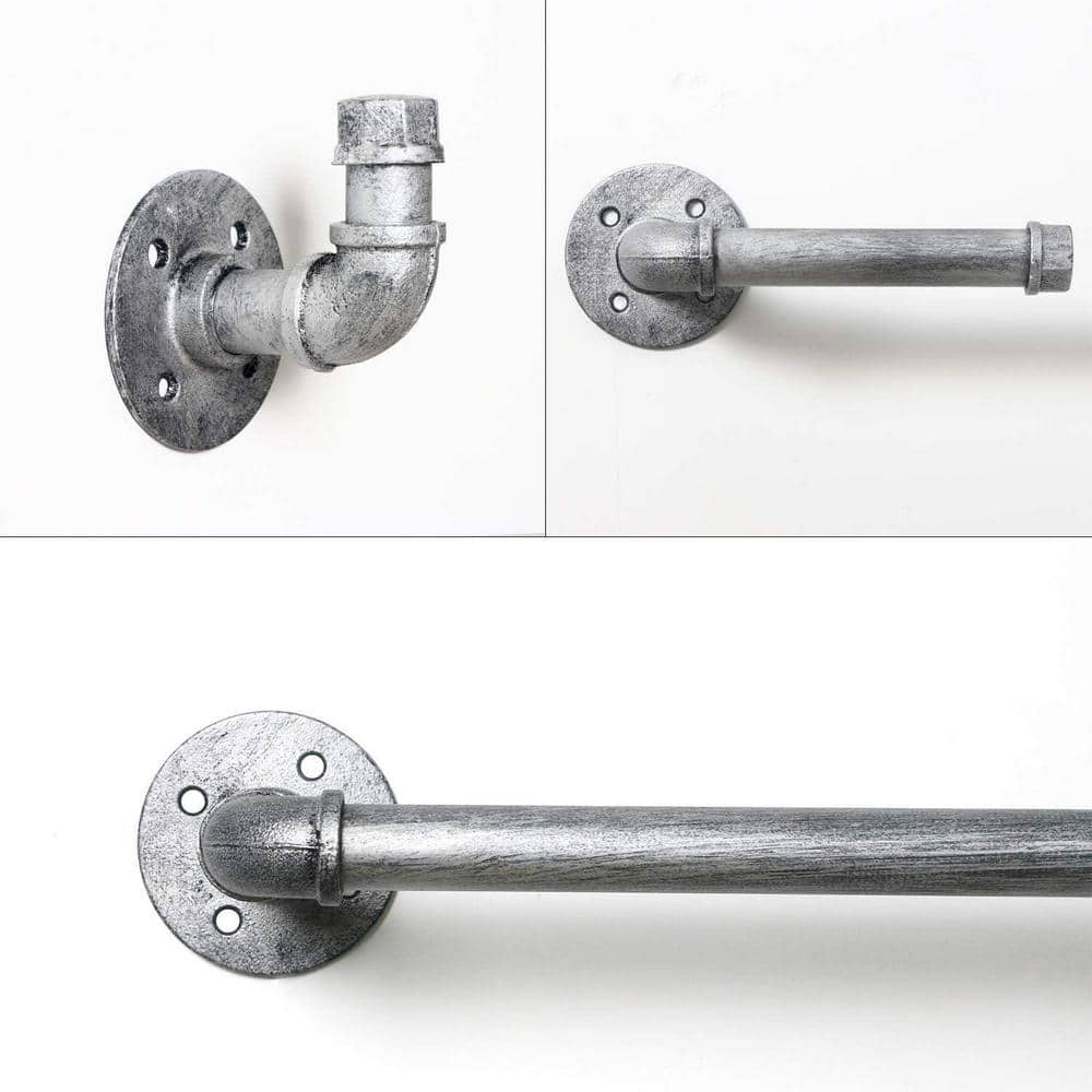 Industrial Matte Gray Steel Wall Mounted Towel Bar Set