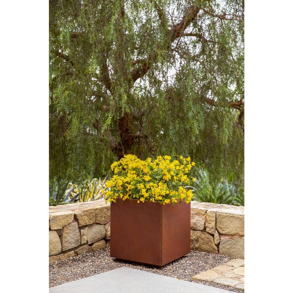 Rustic Corten Steel 22" Cube Planter Box