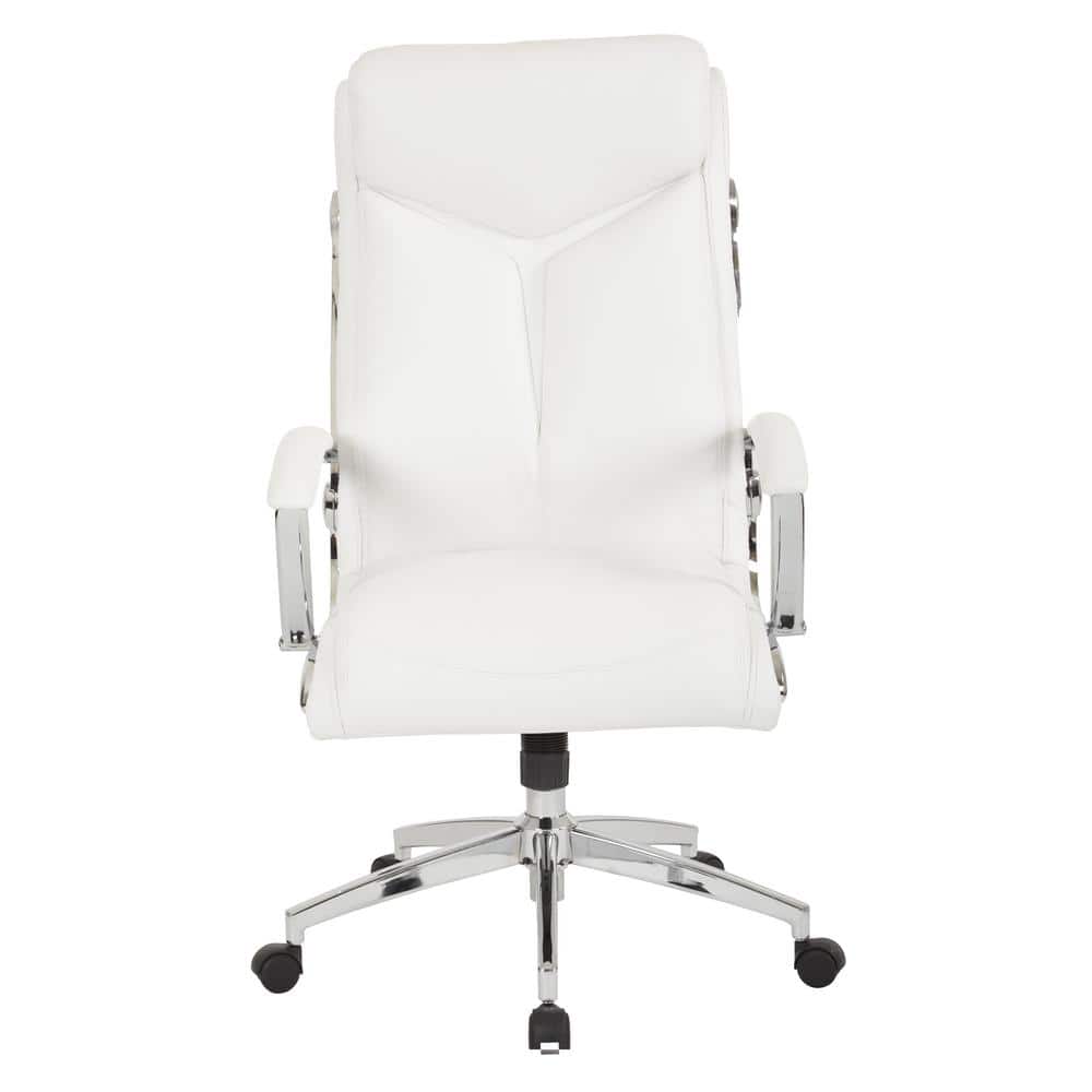 Office Star Products Executive Faux Leather High Back Chair with Padded Arms and Chrome Finish Base