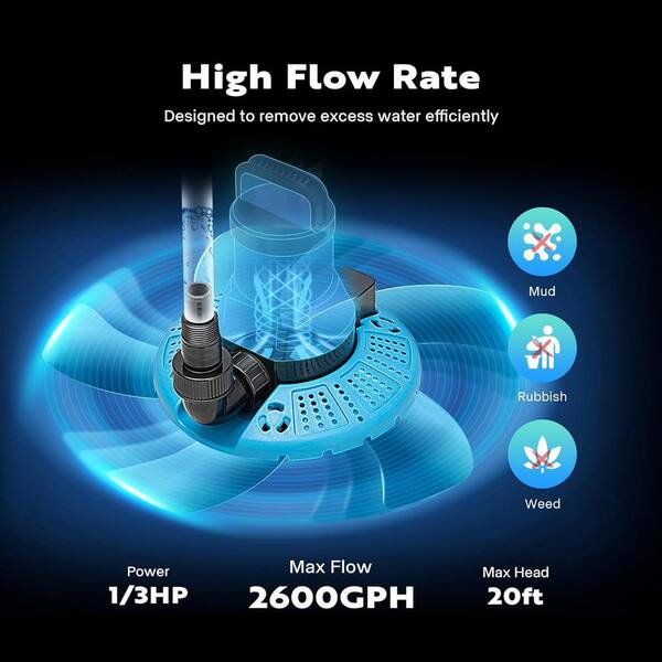 VIVOHOME 1/3 HP 2600GPH Automatic Pool Cover Pump with 25 ft