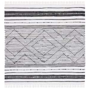 Striped Kilim Black Ivory 6 ft. x 6 ft. Abstract Striped Square Area Rug