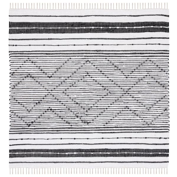 SAFAVIEH Striped Kilim Black Ivory 6 ft. x 6 ft. Abstract Striped Square Area Rug