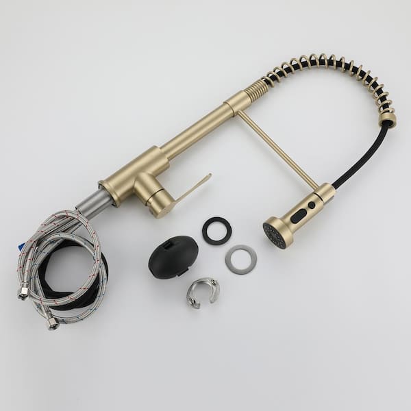 Single-Handle Pull-Down Sprayer Kitchen Faucet with Spring Design in Brushed Gold