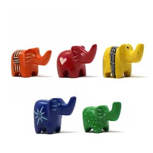 Tiny Elephants Soapstone Sculptures - Assorted Pack of 5 Multi Colors