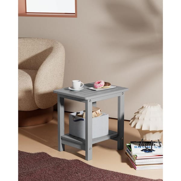 16.73 in. H Grey Square Plastic Double Layer Adirondack Outdoor Patio Side Table (2-Pack)
