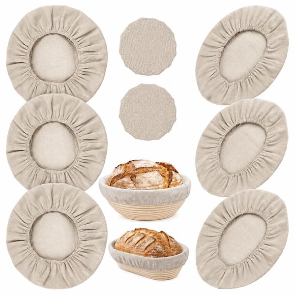 8-Piece 10 in Banneton Bread Proofing Basket Cloth Liners and Jar Covers for Sourdough Baking