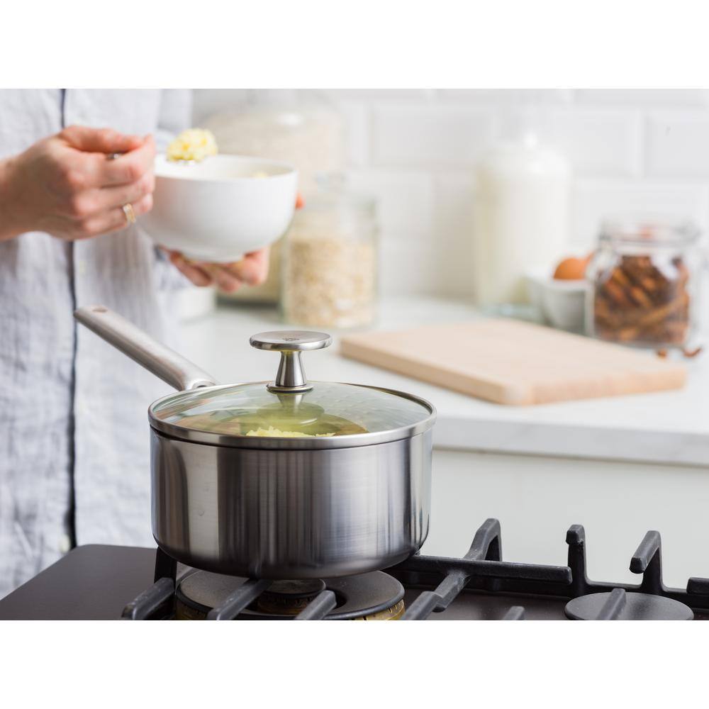 Stainless Steel Nonstick 1.6Qt Saucepan with Glass Lid