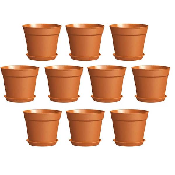 Unbranded Terracotta Plastic Indoor/Outdoor Planter with Saucer (6 in. W x  5 in. H)10-Pack L0F6TXTP73