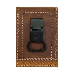 Oil Tan Leather and Canvas Front Pocket Wallet in Brown/Chestnut