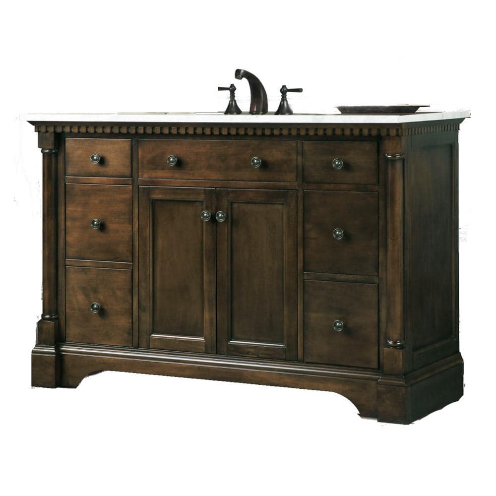 49 in. W x 33 in. H Vanity in Antique Coffee with Carrara Marble Top in Whi