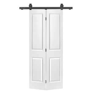 24 in. x 80 in. 2 Panel White Painted MDF Composite Bi-Fold Barn Door with Sliding Hardware Kit