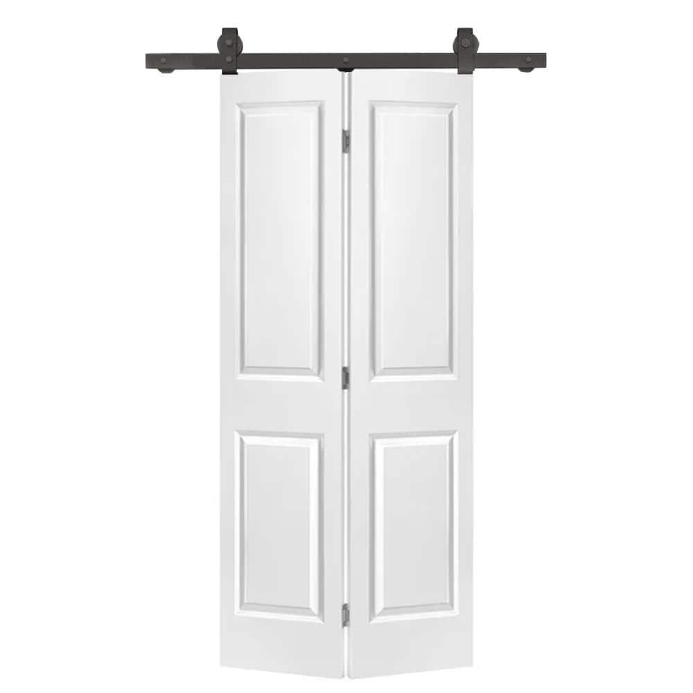 Calhome 30 in. x 80 in. 2 Panel White Painted MDF Composite Bi-Fold Barn Door with Sliding Hardware Kit