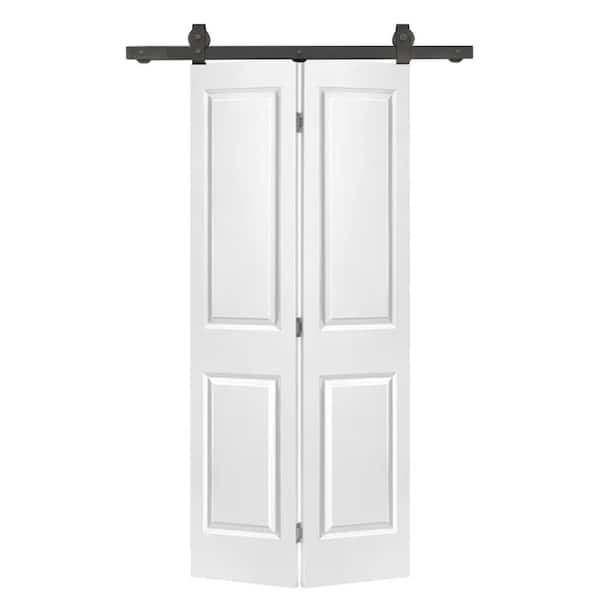 CALHOME 36 in. x 80 in. 2 Panel White Painted MDF Composite Bi-Fold Barn Door with Sliding Hardware Kit