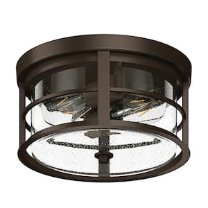 11.8 in. 2-Light Oil Rubbed Bronze Flush Mount Ceiling Light with Seeded Glass Shade Close to Ceiling Lighting Fixture