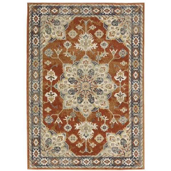 Brixworth Rust/Beige 8 ft. x 10 ft. Oriental Medallion Polypropylene Indoor Area Rug