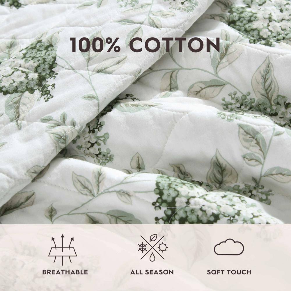 White and Green Cotton Twin Reversible Quilt Set