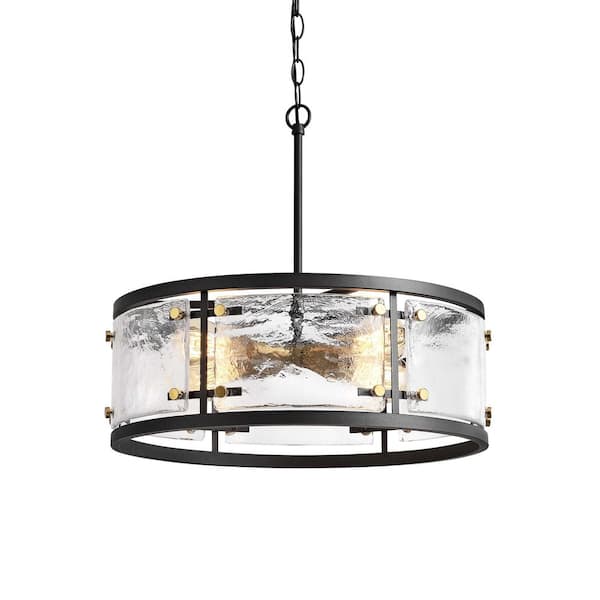 Jojospring Elvira 19 in. 5-Light Black Water Textured Glass Drum Pendant Chandelier