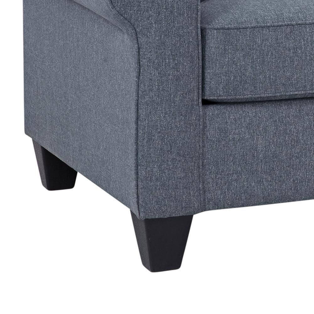 Blue Linen Rolled Arm Sofa with Removable Cushions
