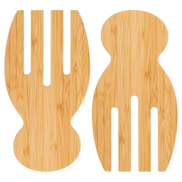 2-Pack Bamboo Salad Servers 7 in. Natural Bamboo Salad Hands Tongs Serving Spoons for Salad Pasta Fruit