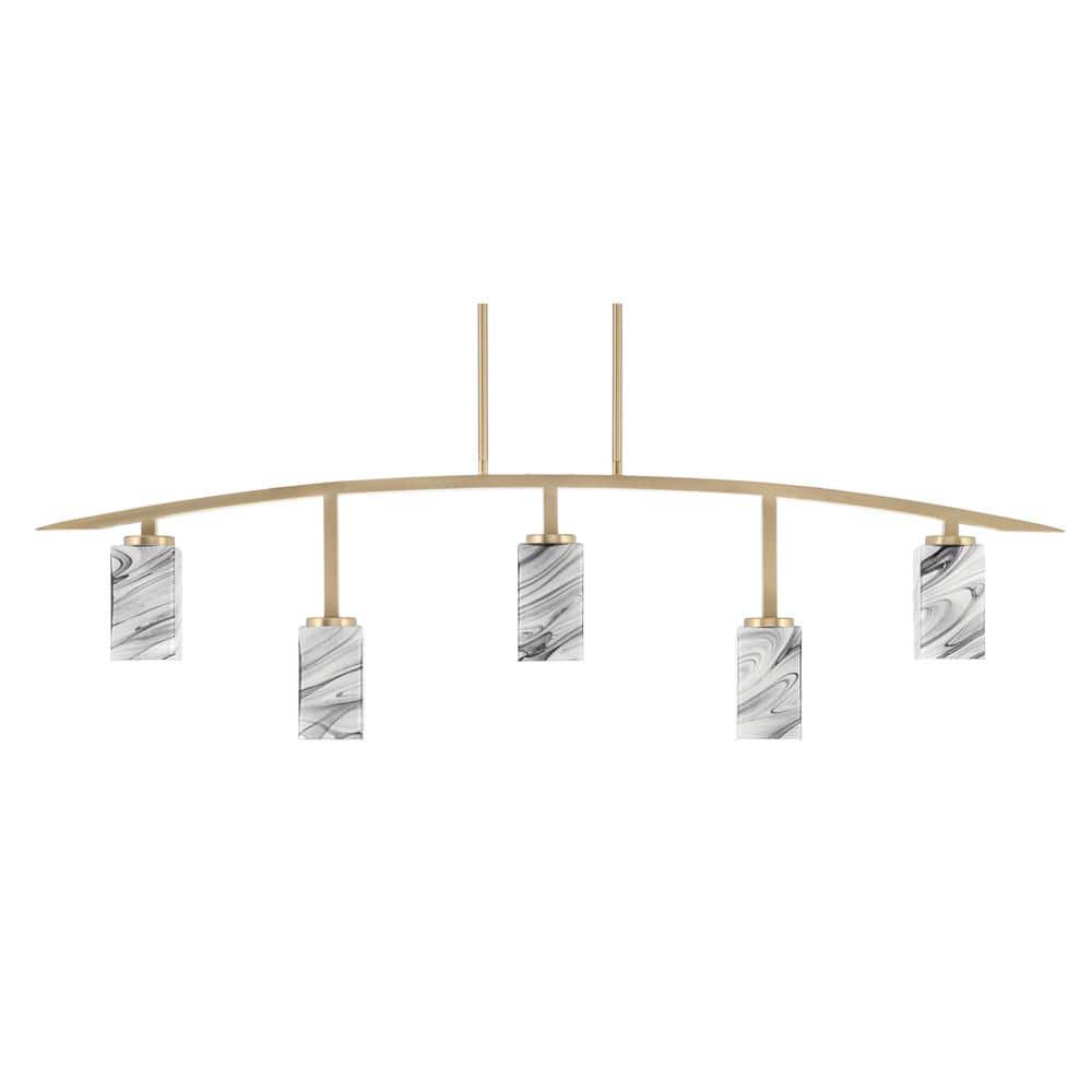 Siena 51.25 in. 5-Light New Age Brass Chandelier with 3.5 in. Onyx Swirl Gl