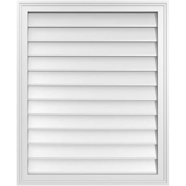 Ekena Millwork 28 in. x 34 in. Vertical Surface Mount PVC Gable Vent: Decorative with Brickmould Frame