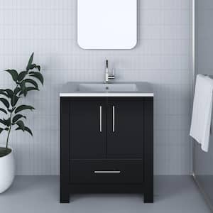 Boston 30 in. W x 20 in. D x 35 in. H Bathroom Vanity Side Cabinet in Glossy Black with White Acrylic Top