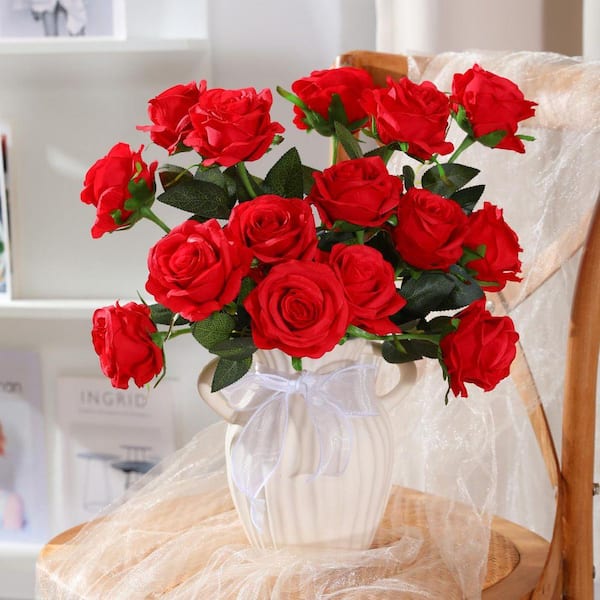 Rosie flower knit tops red ☆新品未開封☆ Amazon.com: Ivydale Artificial Faux Red Flowers Plants for Outdoor