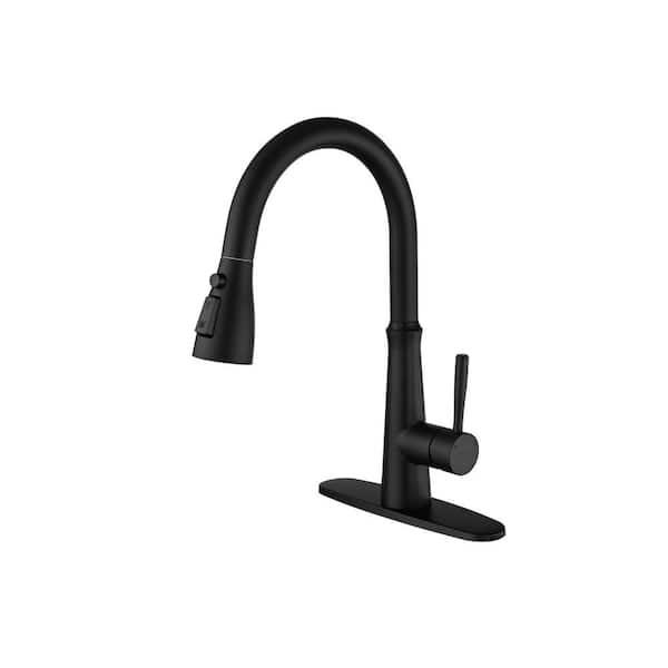 IVIGA Matte Black Single Handle Pull Down Sprayer Kitchen Faucet with Advanced Spray and Stream in Vibrant Stainless