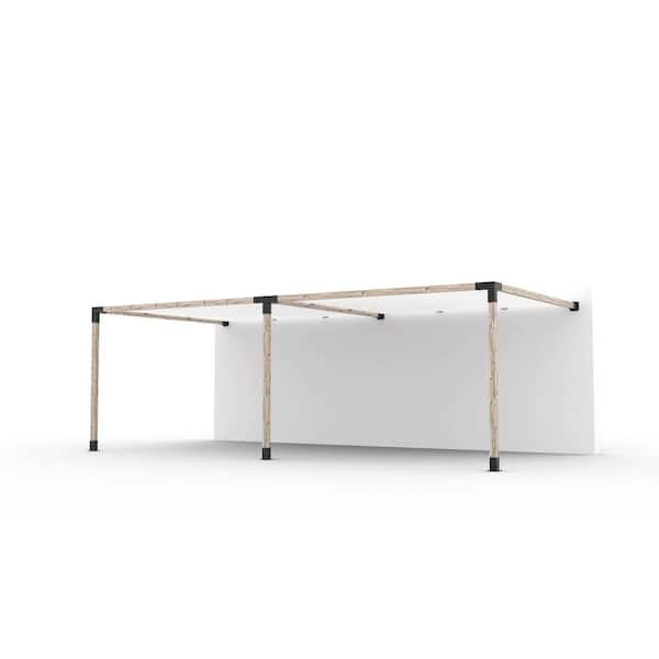 TOJA GRID 12 ft. L x 24 ft. W Double Wall Mount Pergola Kit with 2 White Shade Sails, 4x4 Wood