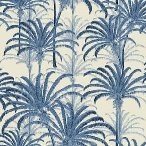 Blue Palm Tree Tropics Peel and Stick Non-Woven Wallpaper