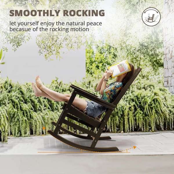 Orlando Coffee Brown Poly Plastic All Weather Resistant Outdoor Indoor Proch Rocker Patio Outdoor Rocking Chair