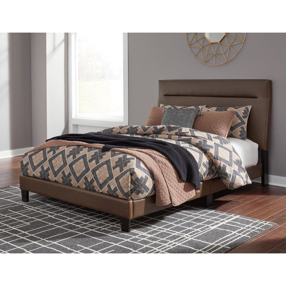 Adelloni Brown Wood Frame Queen Platform Bed with Upholstery
