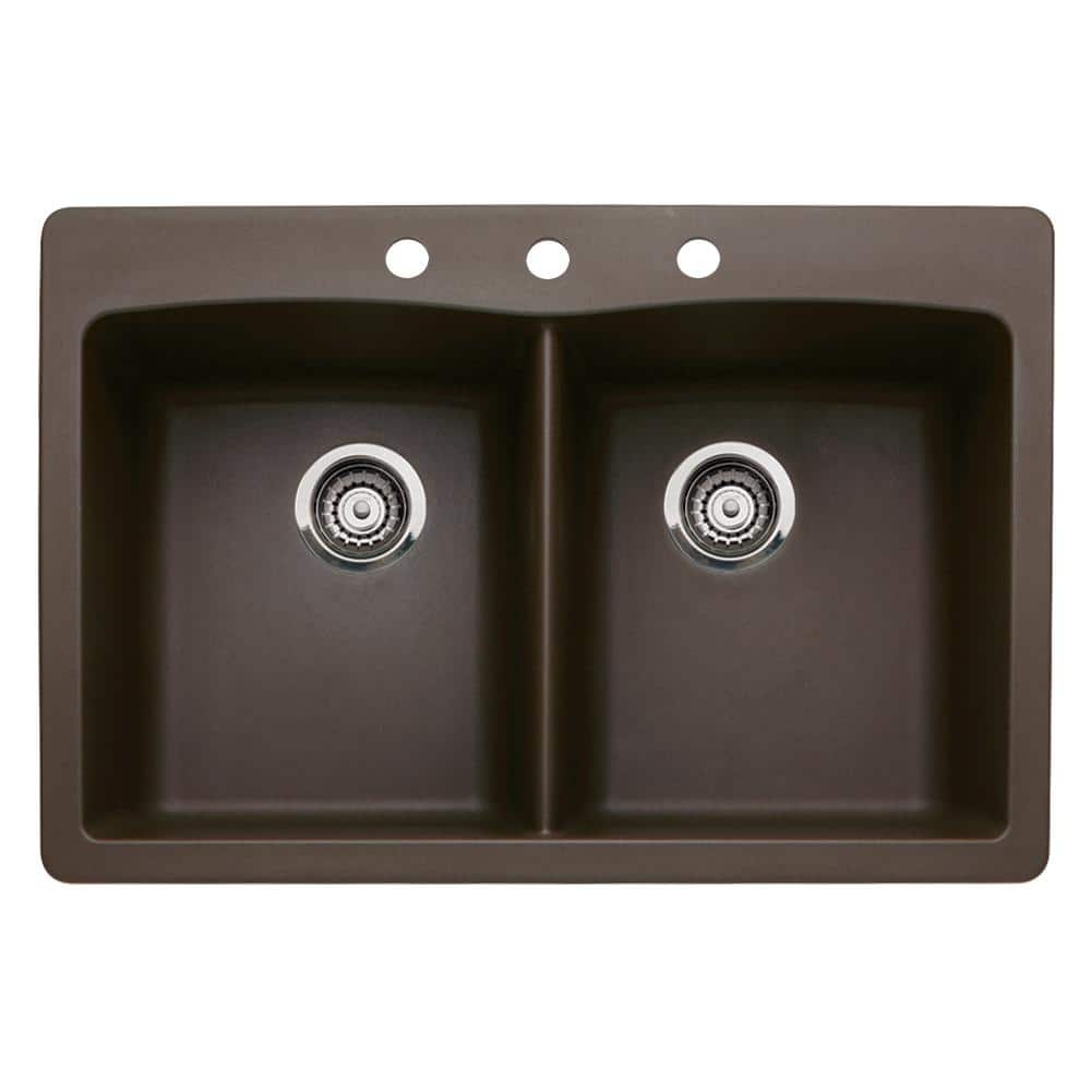Diamond Granite 33 in. 3-Hole 50/50 Double Bowl Dual-Mount Kitchen Sink in 