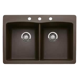 Diamond Granite 33 in. 3-Hole 50/50 Double Bowl Dual-Mount Kitchen Sink in Cafe Brown