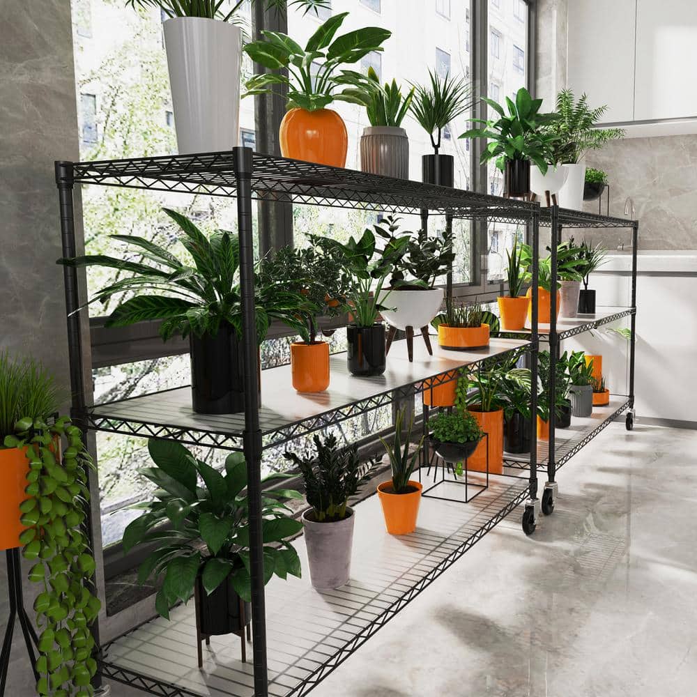 Black Heavy Duty 6-Tier Adjustable Metal Storage Rack with Wheels