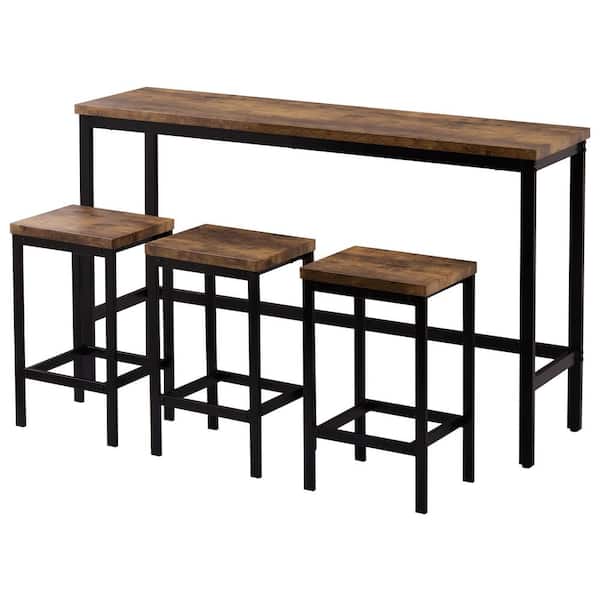 Unbranded 4 Pieces Metal Outdoor Dining Set, Counter Height Extra Long Dining Table Set, Brown
