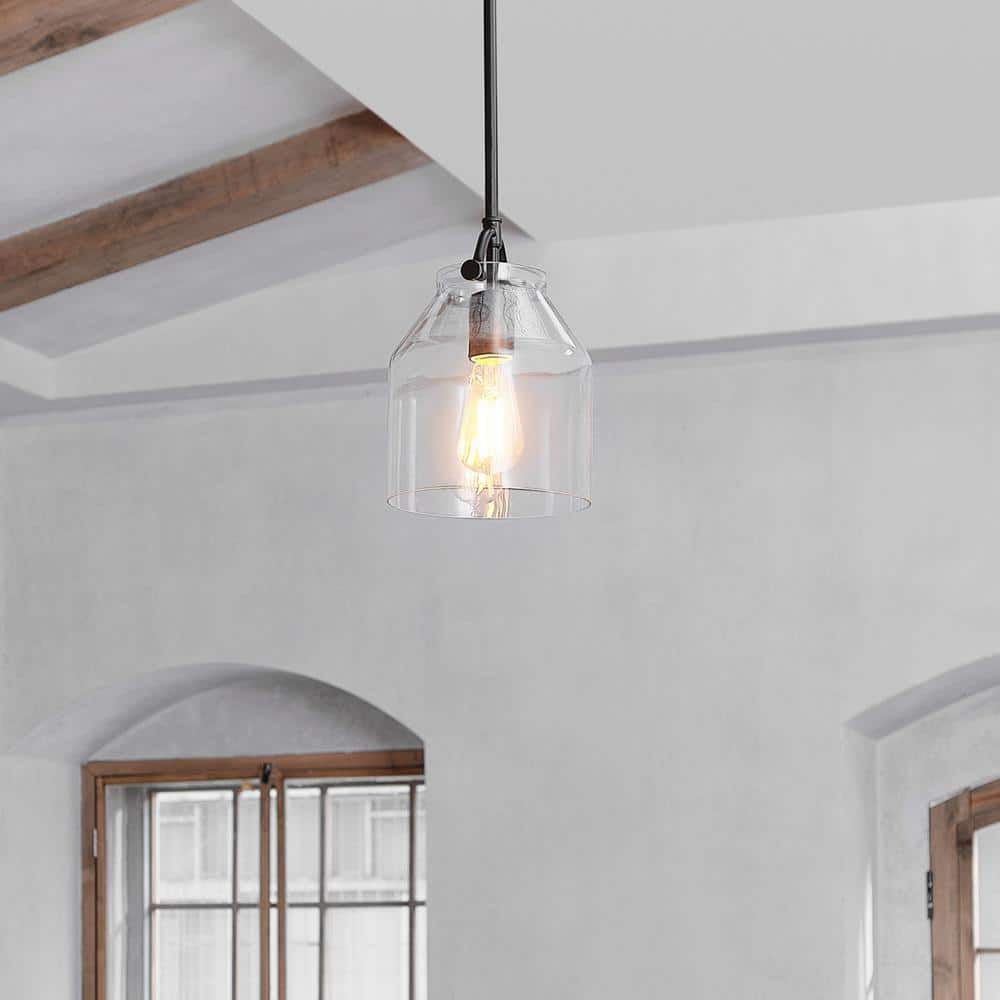 Matte Black Farmhouse Pendant Light with Clear Glass Shade