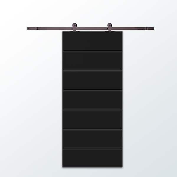 CALHOME 30 in. x 80 in. Black Painted Composite MDF Paneled Interior Sliding Barn Door with Hardware Kit