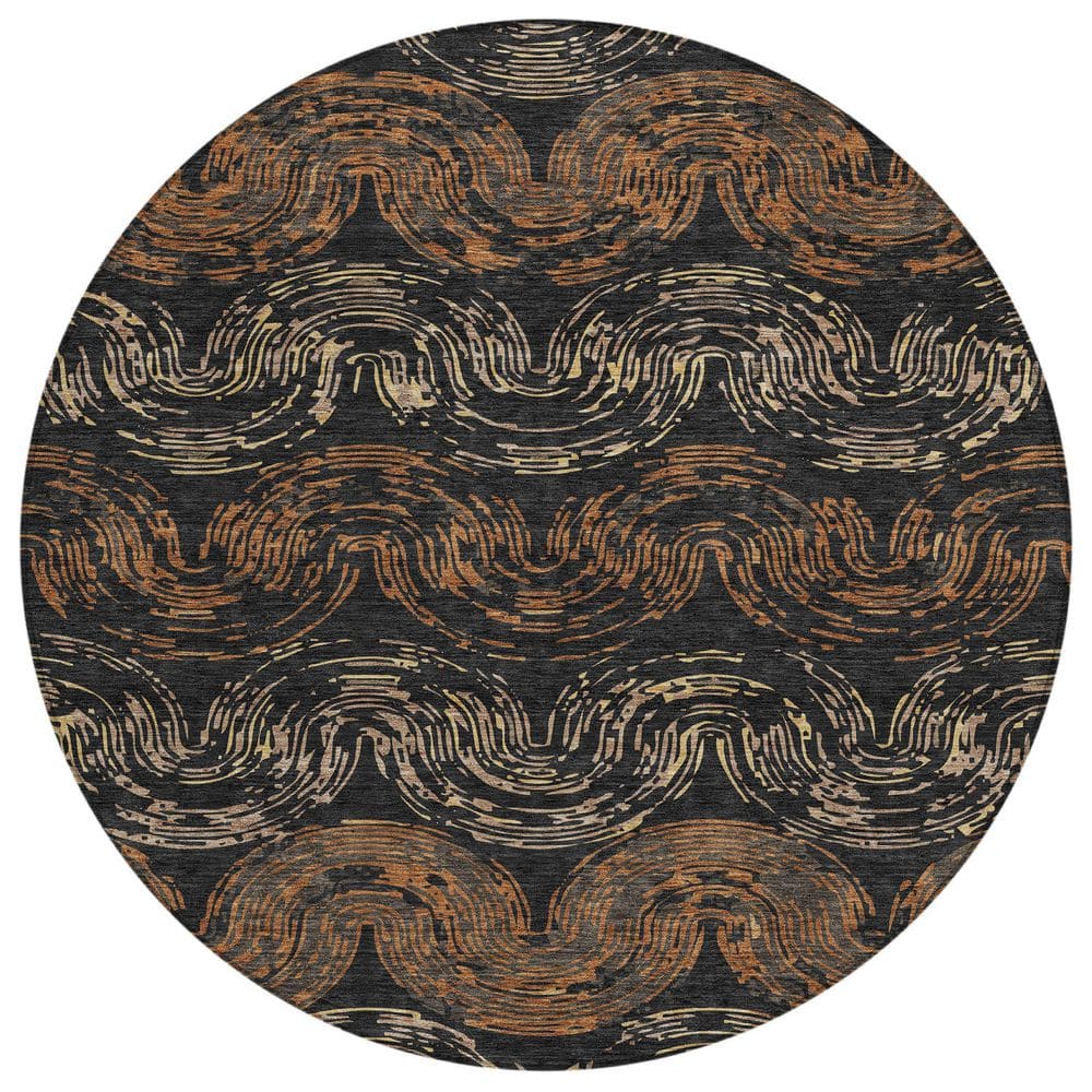 Chantille Machine Washable Indoor/Outdoor Abstract ACN2461 Black 8 ft. x 8 ft. Round Rug price history on PriceWatchPro