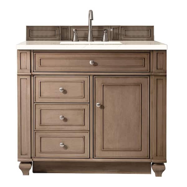 James Martin Vanities Bristol 36 in. W x 23.5 in. D x 34 in. H Bath Vanity in Whitewashed Walnut with Eternal Marfil Quartz Top