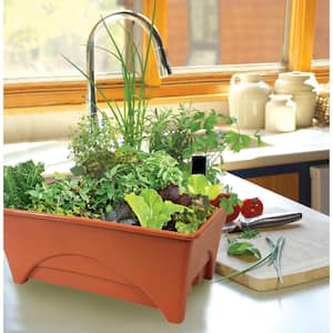 Start Pickin' 12 in. x 20 in. Terra Cotta Resin Patio Raised Garden Bed Grow Box Kit with Self Watering System