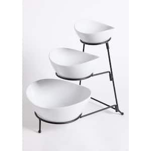 Gracious Dining 4-Piece, 3-Tier White Serving Bowl Set with Stand