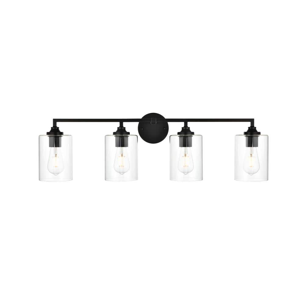 Simply Living 33 in. 4Light Modern Black Vanity Light with Clear
