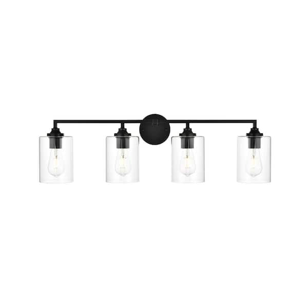 Simply Living 33 in. 4Light Modern Black Vanity Light with Clear
